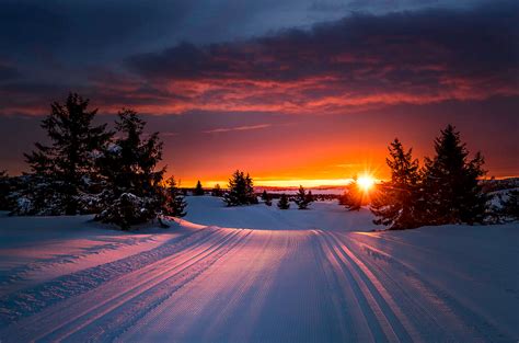 Ski Trails Into The Sunset By Jørn Allan Pedersen 500px Winter