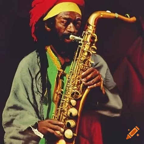Rastaman Playing Jazz Sax In A Reggae Album Cover With The Red Green And Yellow Colors On Craiyon
