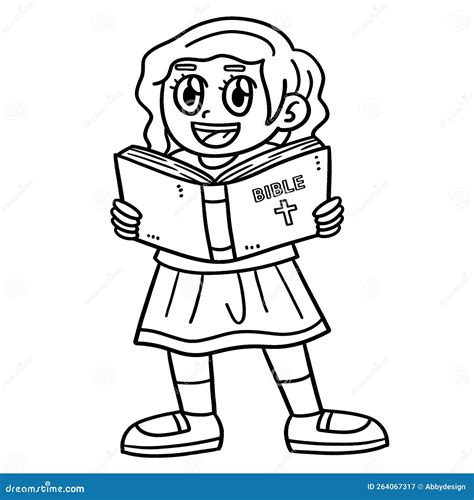 Christian Girl Reading The Bible Isolated Coloring Stock Vector