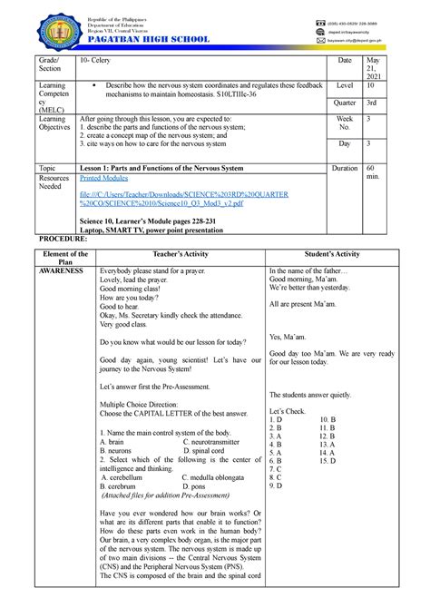 A Detailed Lesson Plan In Science 10 For Cot 2020 2021 A Detailed