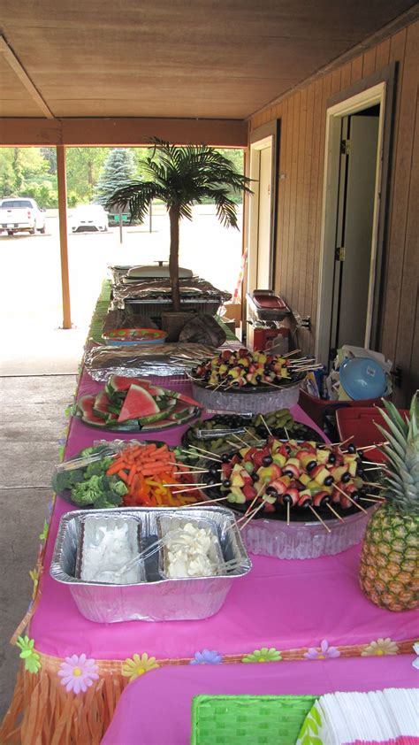 Time to feed the hungry masses? Luau Open House. Food table. | Luau party food, Hawaiian luau party, Party food table ideas
