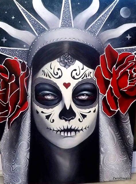Day Of The Dead Acrylic Painting Mexican Culture Dia Des Etsy Skull Art Sugar Skull Art