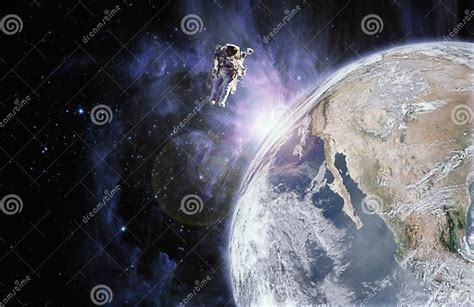 Astronaut Float In The Space In Weightlessness Near To Planet Earth