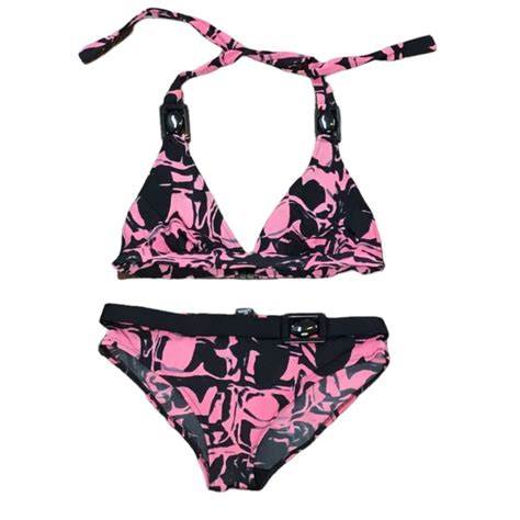 Shan Swim Shan Womens Black Pink Printed 2piece Bikini Swimsuit No