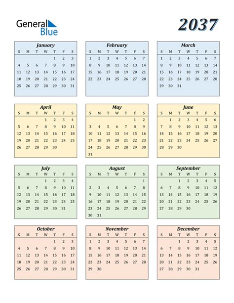 2037 Calendar Pdf Word Excel