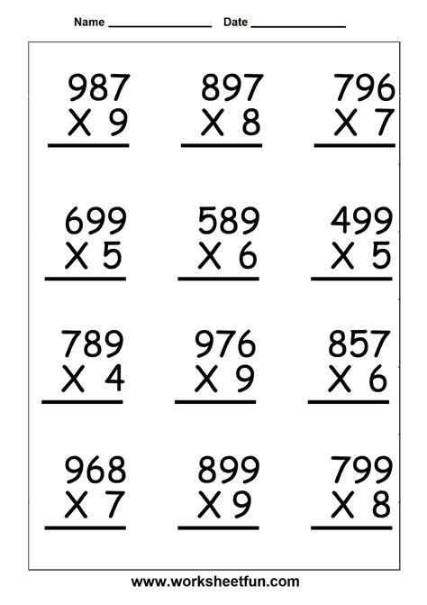 Free Printable Multiplication Worksheets For 5th Grade Free Printable