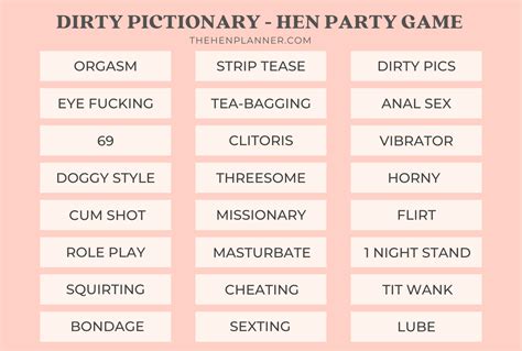 Dirty Pictionary Word List Printable