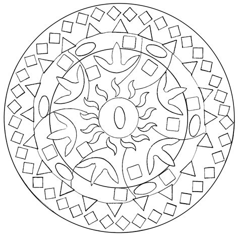 Easy animal mandala coloring pages for kids. Simple Mandala with some geometric patterns hand drawn ...