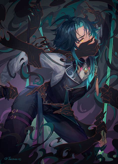 Safebooru 1boy Black Hair Blue Hair Covering Mouth Diamond Shape Disembodied Limb Floating