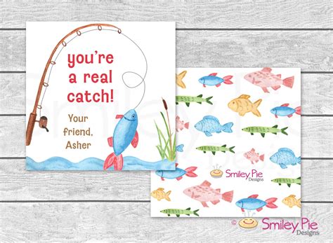 Valentine Cards Fishing Printable File Or Printed And Shipped You