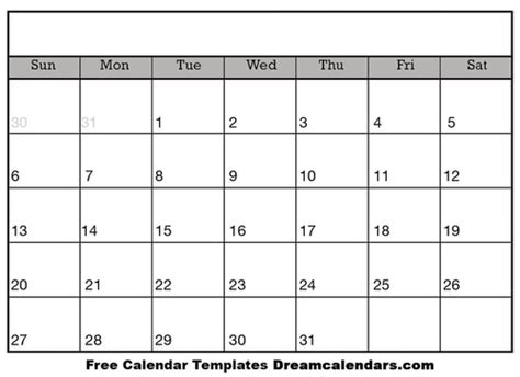 Printable Blank Calendar Templates Teaching Resources