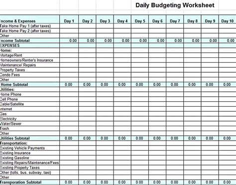 excel home budget template  work template business