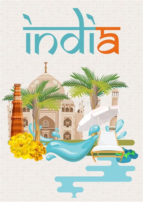 Indian Travel Template India Vector Illustration In Retro Style Stock