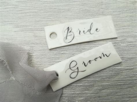 Bride And Groom Porcelain Tags With Handmade Calligraphy Etsy