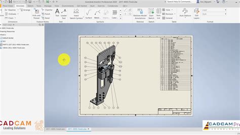 Inventor 2020 Tutorial 105 Drawing Customize Part List Sub Assembly