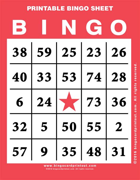 Printable Bingo Sheet