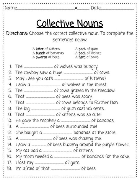 Collective Nouns Activity For Collective Nouns Worksheet Nouns
