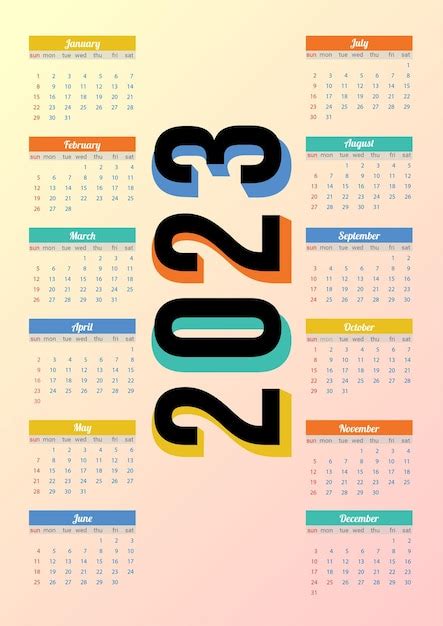 Calendario 2023 Año Vector Premium