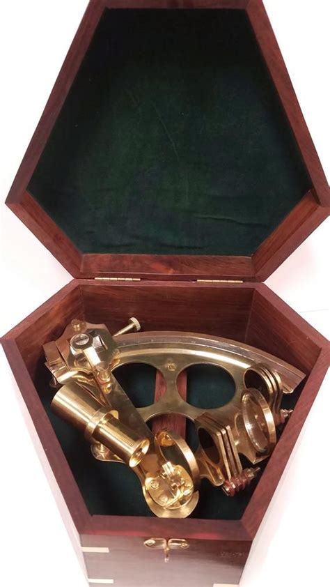 large 8 1 2 solid polished brass nautical sextant antique reproduction in rosewood hinged box w
