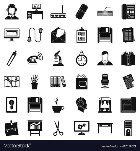 Office Equipment Icons Set Simple Style Royalty Free Vector
