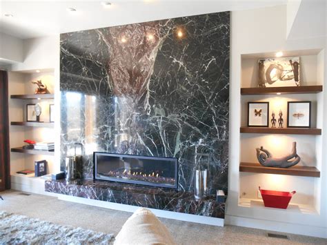 This Incredible Linear Fireplace Is Highlighted With A Dramatic Marble