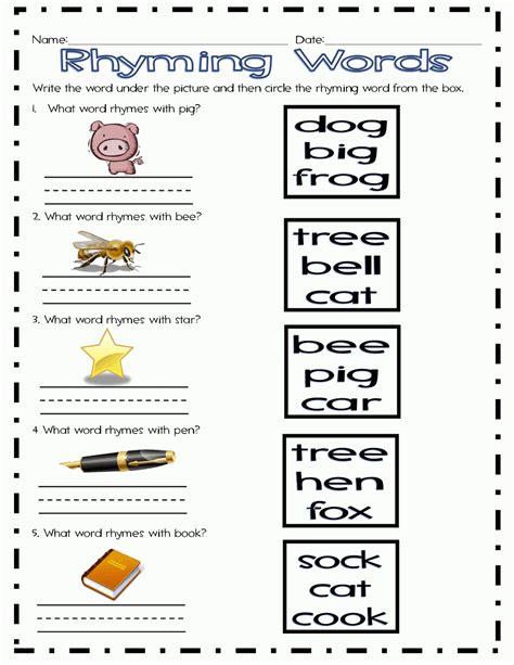 1st Grade Rhyming Words Worksheet