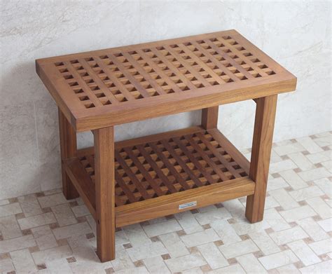 Teakcraft Teak Shower Bench With Shelf 21 Inch Fully Assembled Teak Wood Shower Stool And Spa