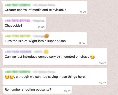 leaked whatsapp messages show tory activists discussing ‘gassing chavs sick chirpse