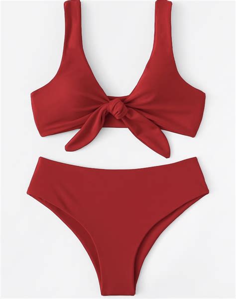Red Front Tie Knot Bikini Set Sirene Lavie
