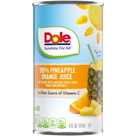 Buy Dole Pineapple Orange Juice With Added Vitamin C 6 Fl Oz 6 Count