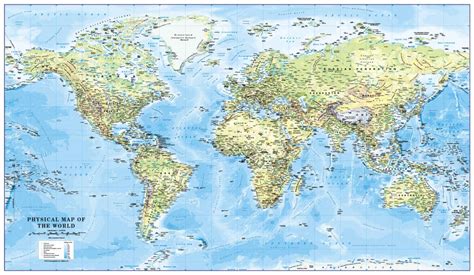 World Physical Map Scale 140 Million Cosmographics Ltd