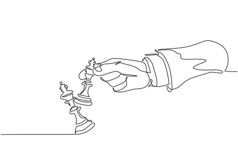 Continuous One Line Drawing Man Hand Holding Chess King Male Use King