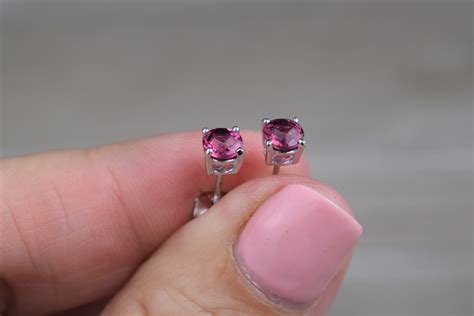 Pink Tourmaline Stud Earrings Sterling Silver Natural Etsy