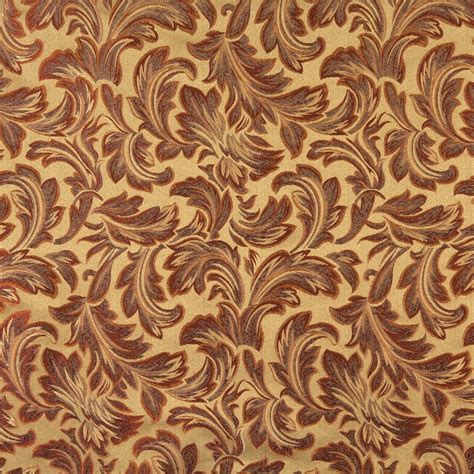 Brown And Yellow Beige Classic Acanthus Foliage Damask Upholstery