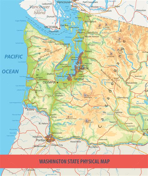 Washington State Physical Map By Cartarium Graphicriver
