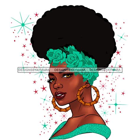 Beautiful Black Queen With Afro Bun Flowers Svg  Png Vector Clipart