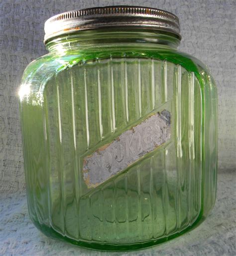 Vintage Green Depression Glass Hocking Cookie Jar