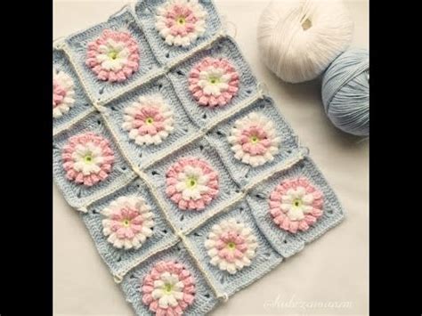 Crochet Granny Square With Popcorn Flower Youtube