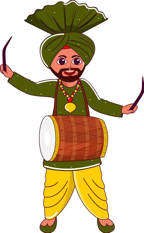 Jung Punjabi Mann Spielen Dhol Instrument Im Stehen Pose 23651893 Png