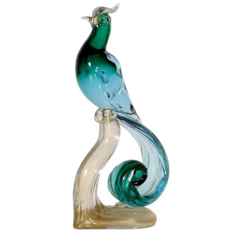 Green Murano Glass Bird With Gold Base C 1950 Murano Glass Murano Glass Birds Glass Birds