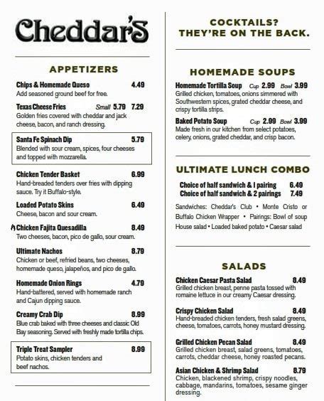 Best cheddars dessert menu from cheddars drink menu prices. Cheddar's Scratch Kitchen Menu - Urbanspoon/Zomato