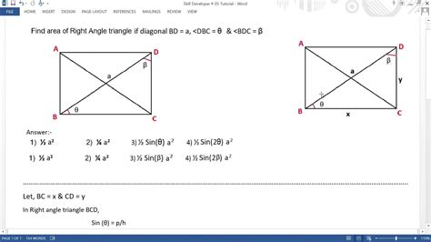 How To Solve Area Of Rectangle If Diagonal Length And Angle Is Given