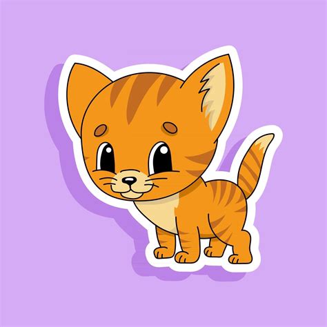 Striped Cat Cute Character Colorful Vector Illustration Cartoon