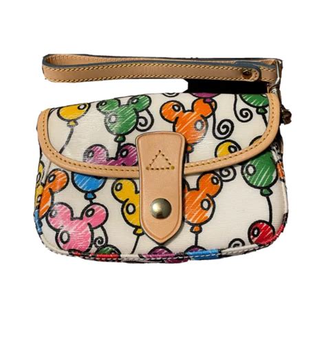 Dooney And Bourke Mickey Mouse Balloonswhitesnap Flap Wristlet Retired