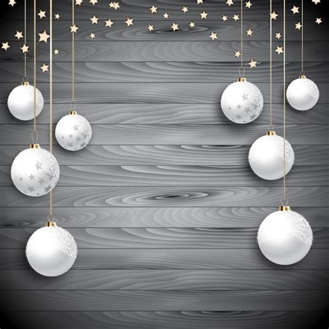 White Christmas Balls On Wood Vector Free Download
