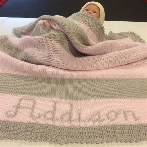 Knitted Baby Blanket Personalized Baby Blanket Baby Etsy