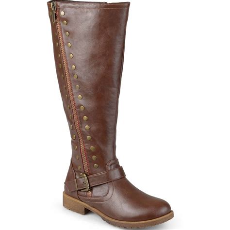 Womens Wide Calf Zipper Studded Riding Boots