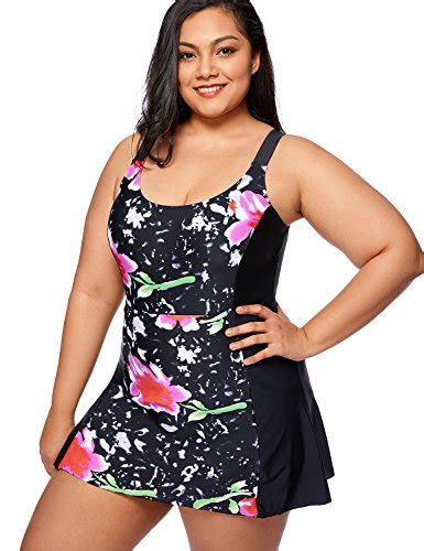 Delimira Womens Modest Swimdress Plus Size One Piece Swimsuit Skirted