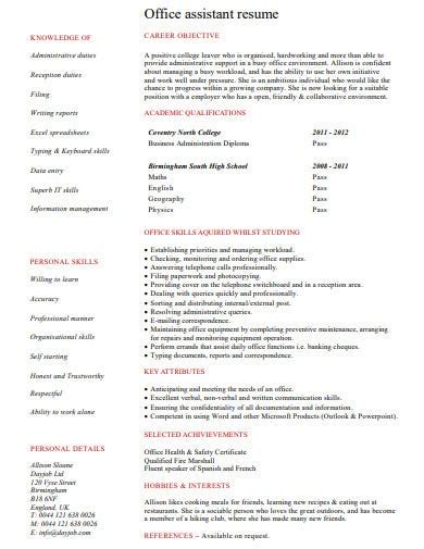 An office assistant is responsible for more than merely performing clerical work, typing memos and answering guests. 8+ Office Assistant CV Templates in PDF | Word | Pages ...