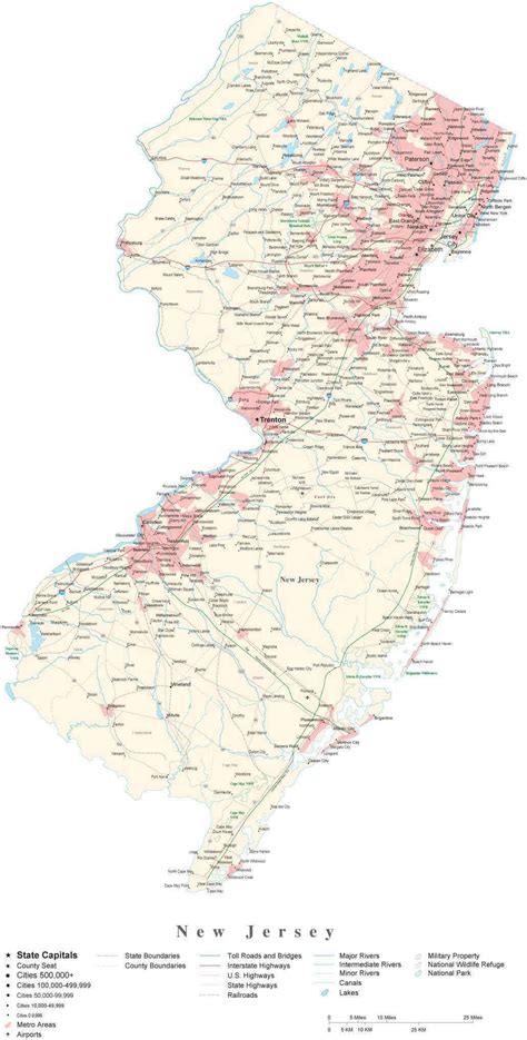 New Jersey Detailed Cut Out Style State Map In Adobe Illustrator Vector